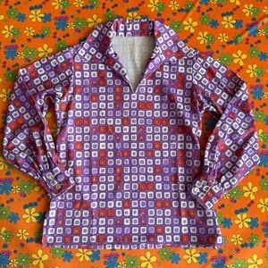 Vintage 70s long sleeve groovy collard blouse